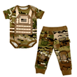 Load image into Gallery viewer, Multicam Tactical Baby Combat Uniform set featuring flak jacket onesie and tactical pants with pockets.