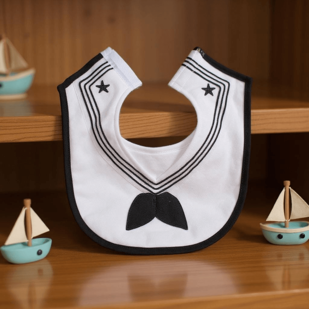 Bibiy. ビビー　BIBIY. SAILOR V BEST（GRAY） Navy Cracker Jack Sailor Baby Bib White