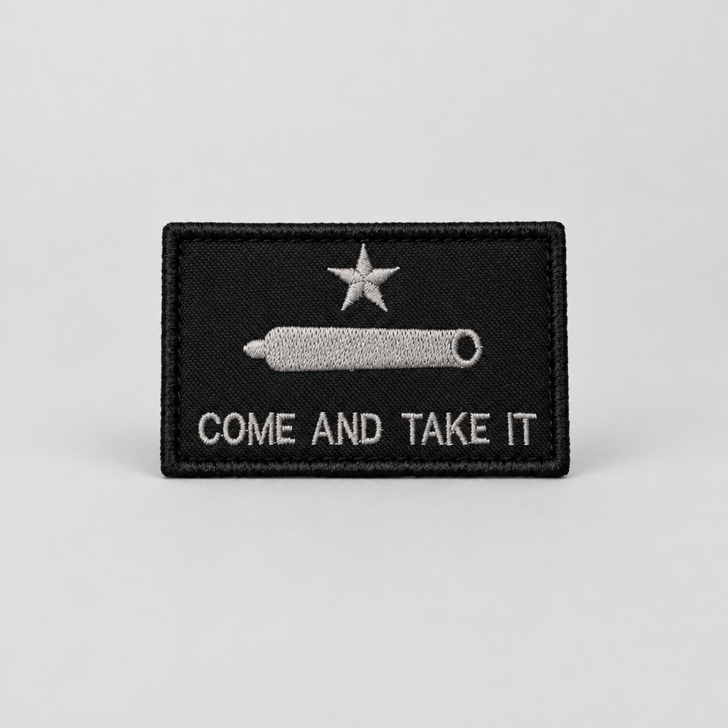 Embroidered Come and Take It Patch by Trooper Clothing, size 3"x2", featuring a star and cannon design.