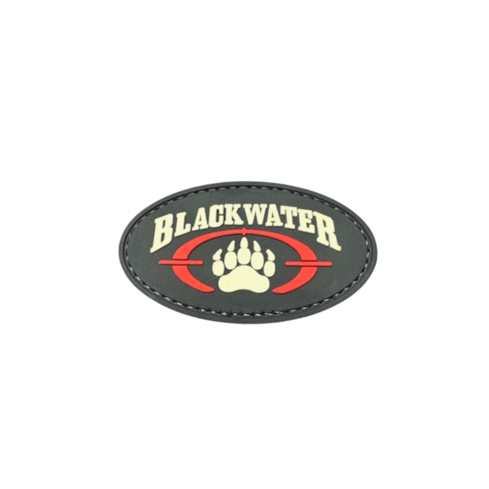 Blackwater PVC patch with hook and loop backing, featuring the original Blackwater logo