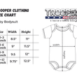 Load image into Gallery viewer, Trooper Clothing size chart for baby bodysuits with measurements for various age ranges.