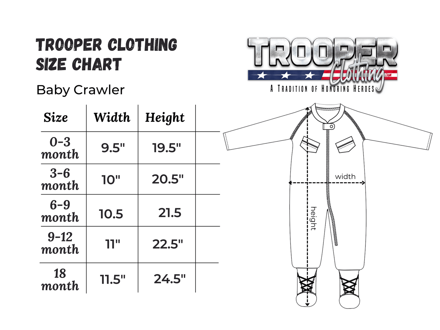 Trooper Crawler Size Chart