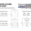 Load image into Gallery viewer, Trooper Clothing size chart for Overwatch Plate Carriers and Vests with dimensions and adjustable features.