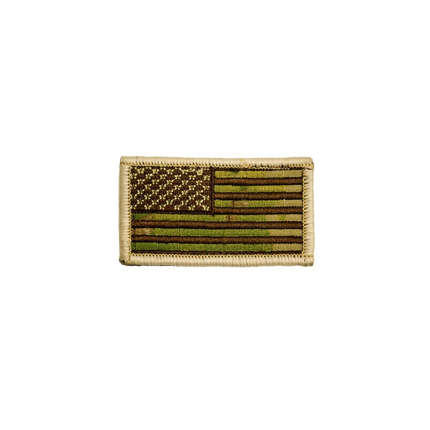 Multicam American Flag Patch measuring 2 7/8" X 1 5/8", perfect for uniforms and gear.