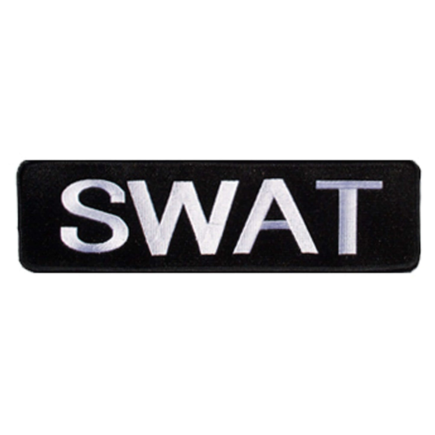 Black SWAT patch with white lettering for tactical uniforms and clothing.