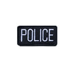 Load image into Gallery viewer, Black Police patch with white embroidered text for tactical uniforms or costumes.