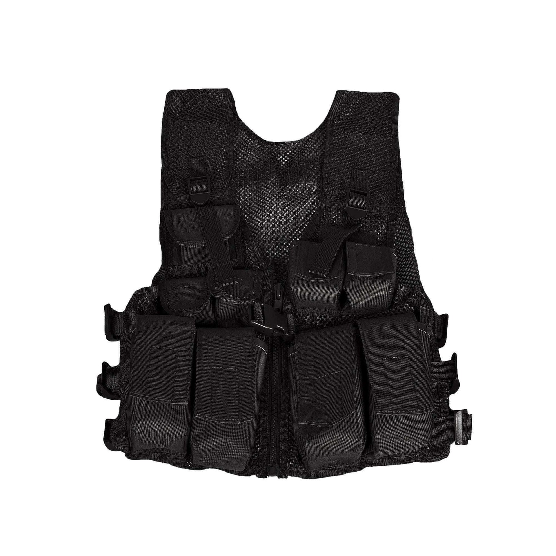 Youth black tactical vest with multiple pockets for SWAT uniform, perfect for active play and dress-up.