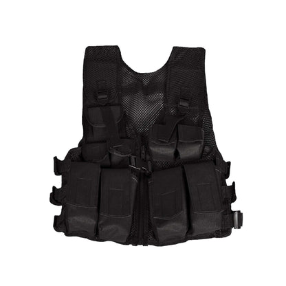 Youth black tactical vest with multiple pockets for SWAT uniform, perfect for active play and dress-up.