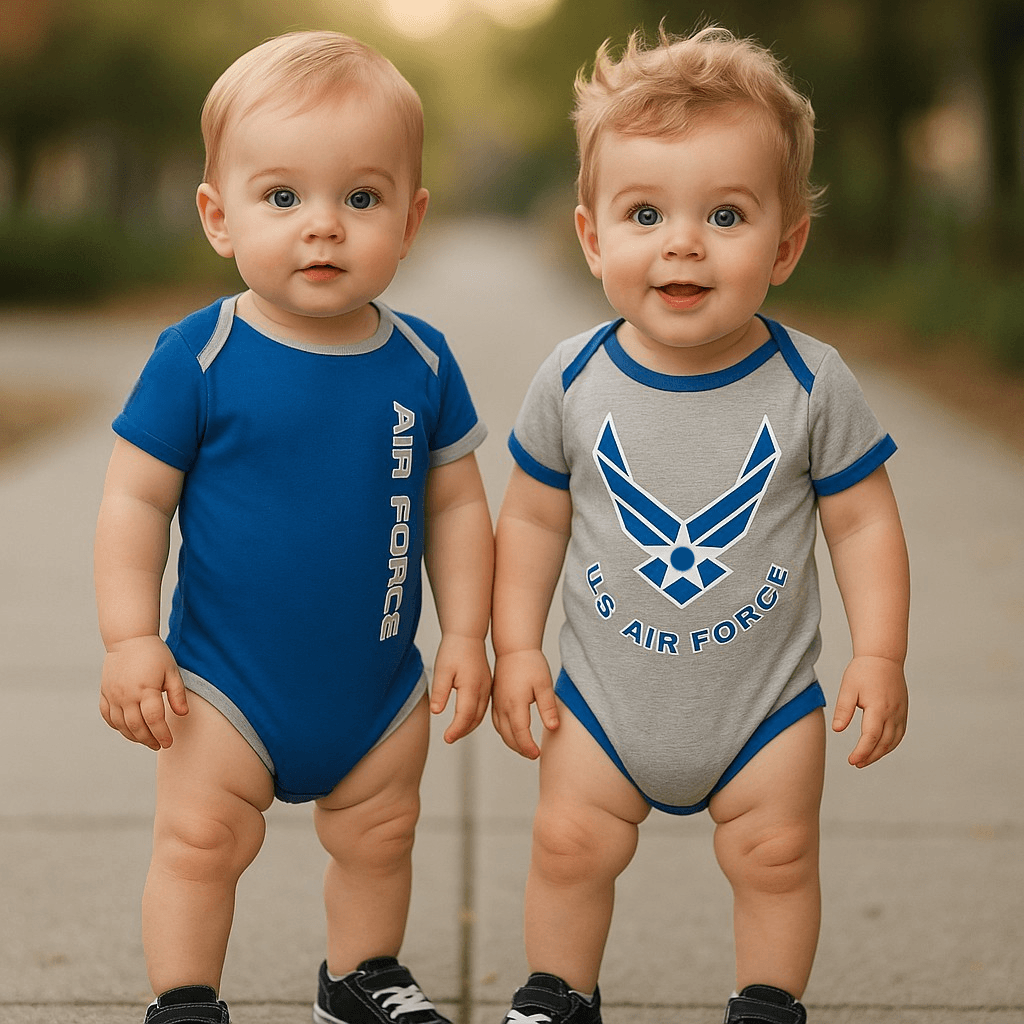Adorable baby bodysuits, 2-pack Air Force themed onesies for infants, soft and comfortable clothing