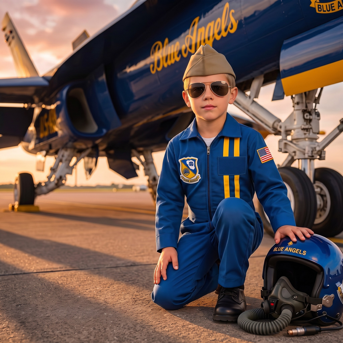 Licensed Blue Angels Youth Flight Suit w Garrison Cap