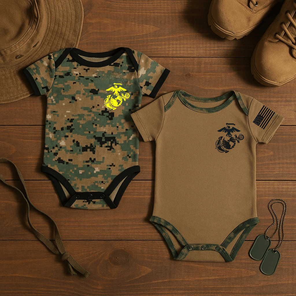 Marine Woodland and Coyote 2 pack Baby Bodysuits