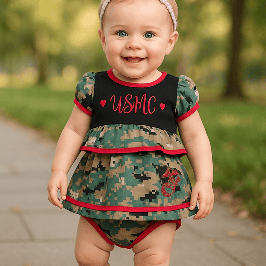 Marine Girl Woodland Baby Ruffle Dress