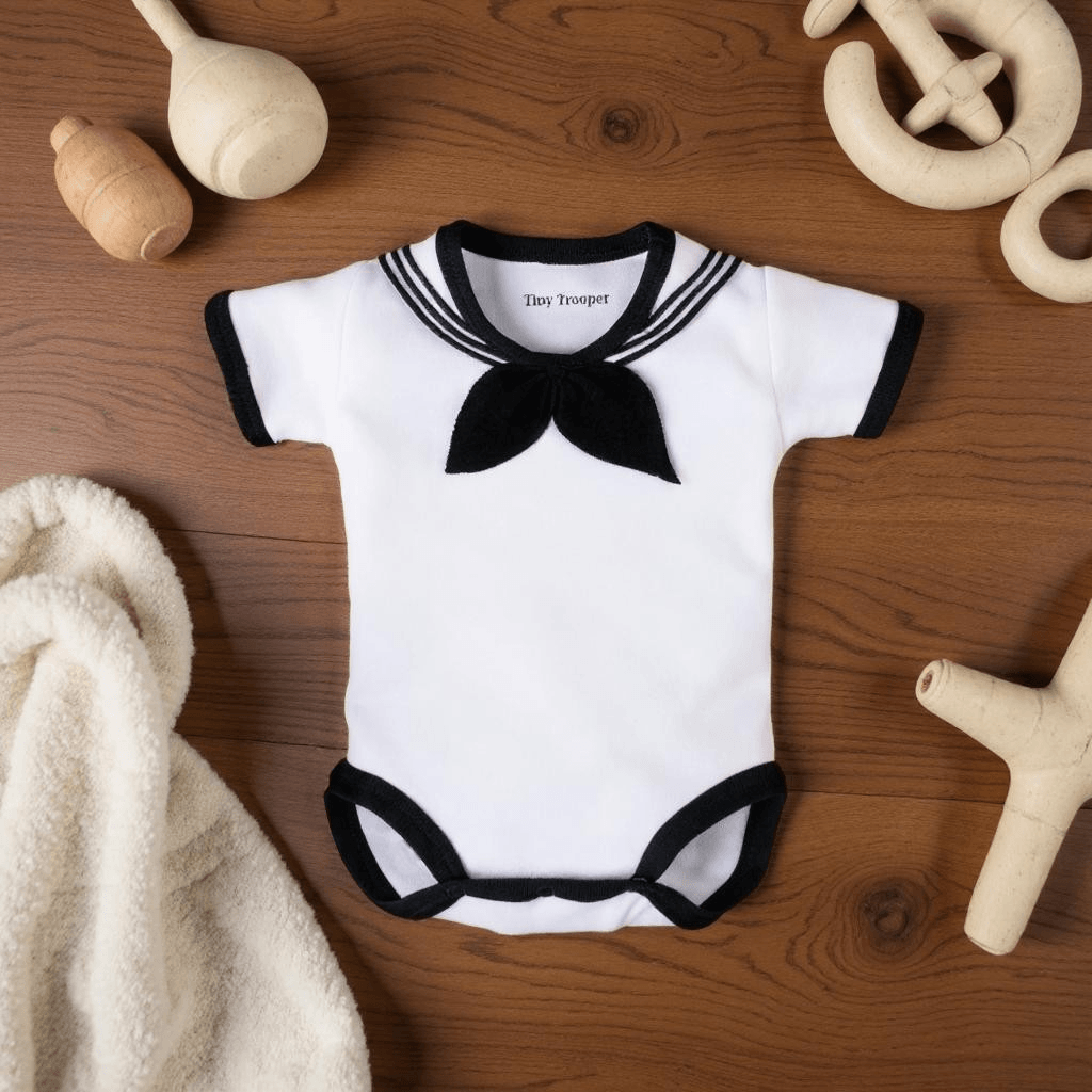 Navy Baby Sailor Bodysuit White