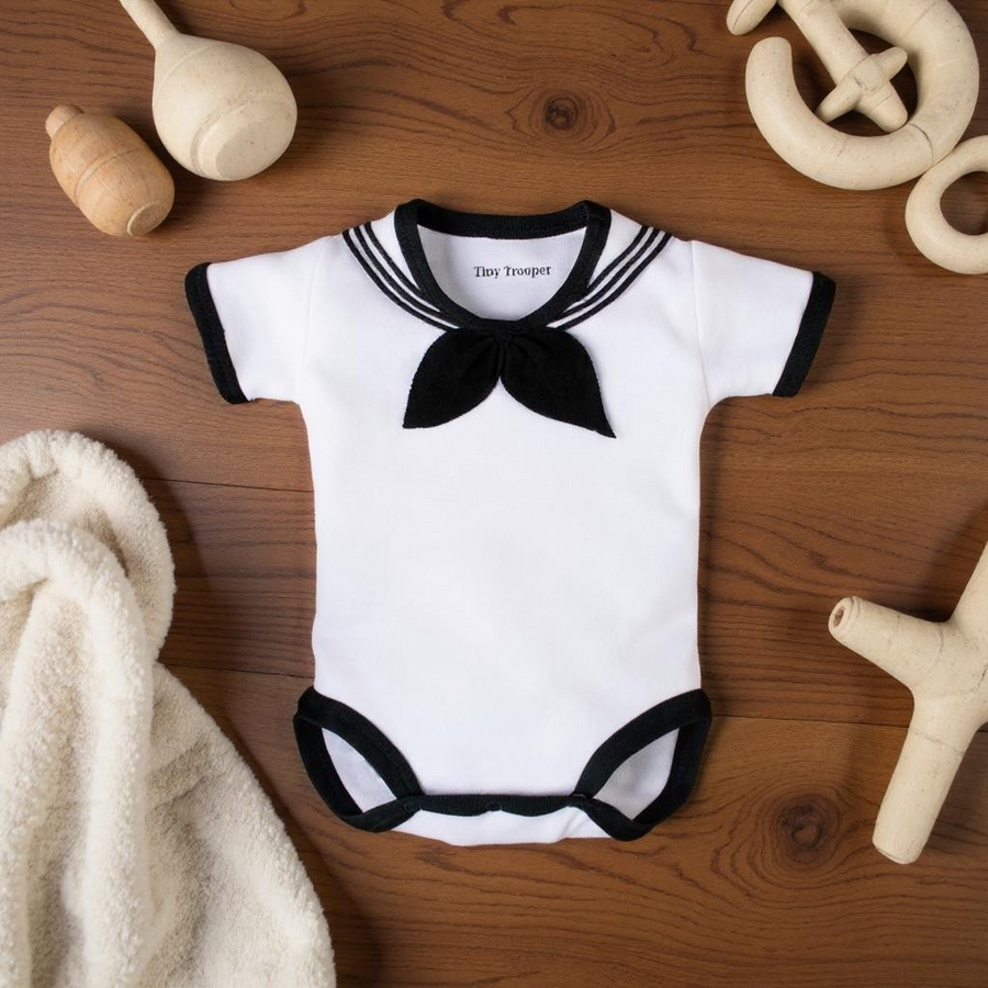 Navy Baby Sailor Bodysuit White