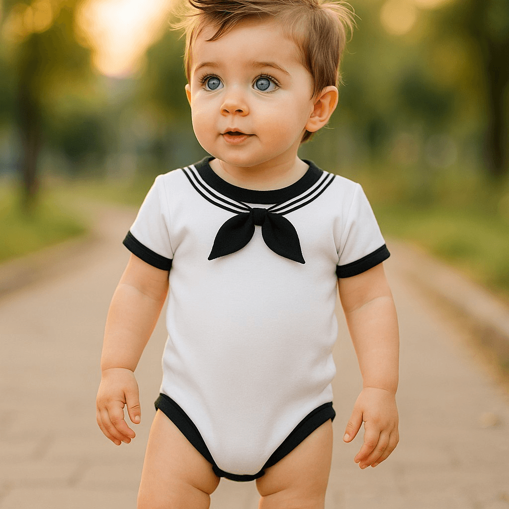Navy Baby Sailor Bodysuit White