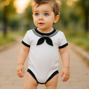 Navy Baby Sailor Bodysuit White
