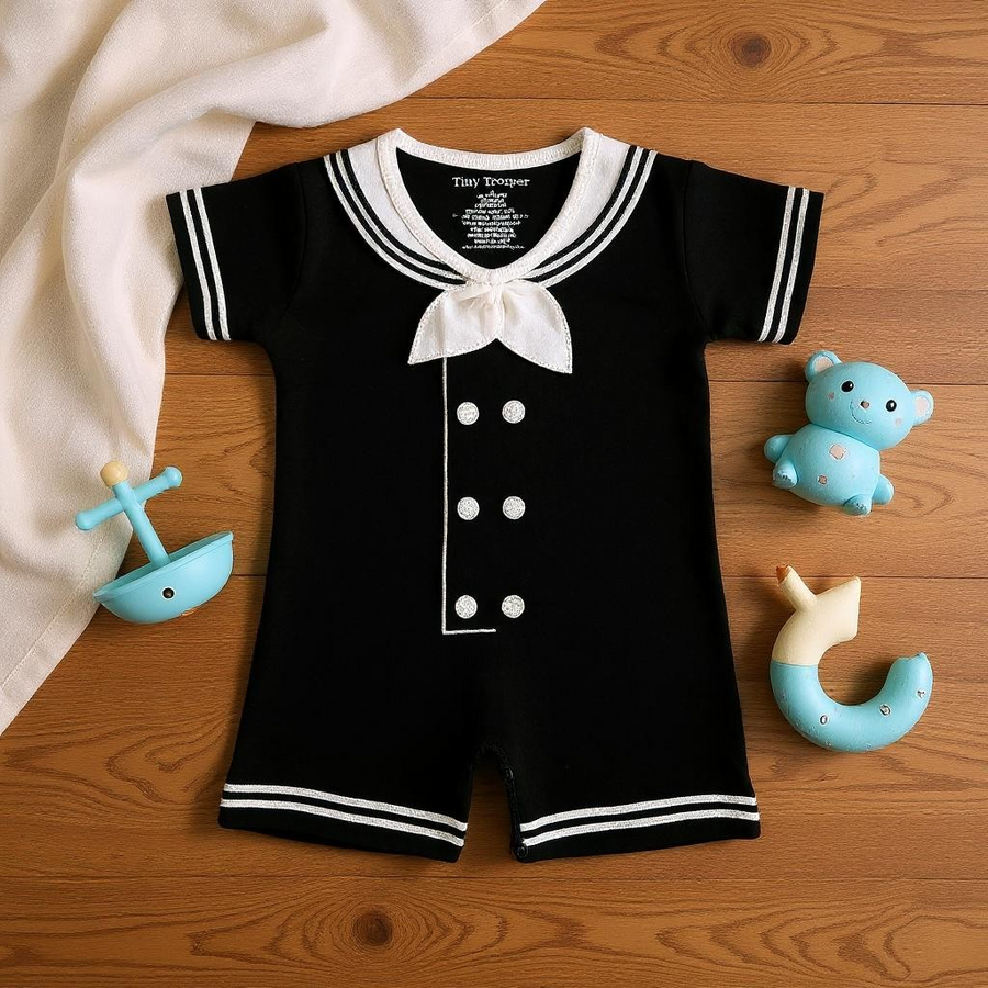 Navy Sailor Baby Romper Black