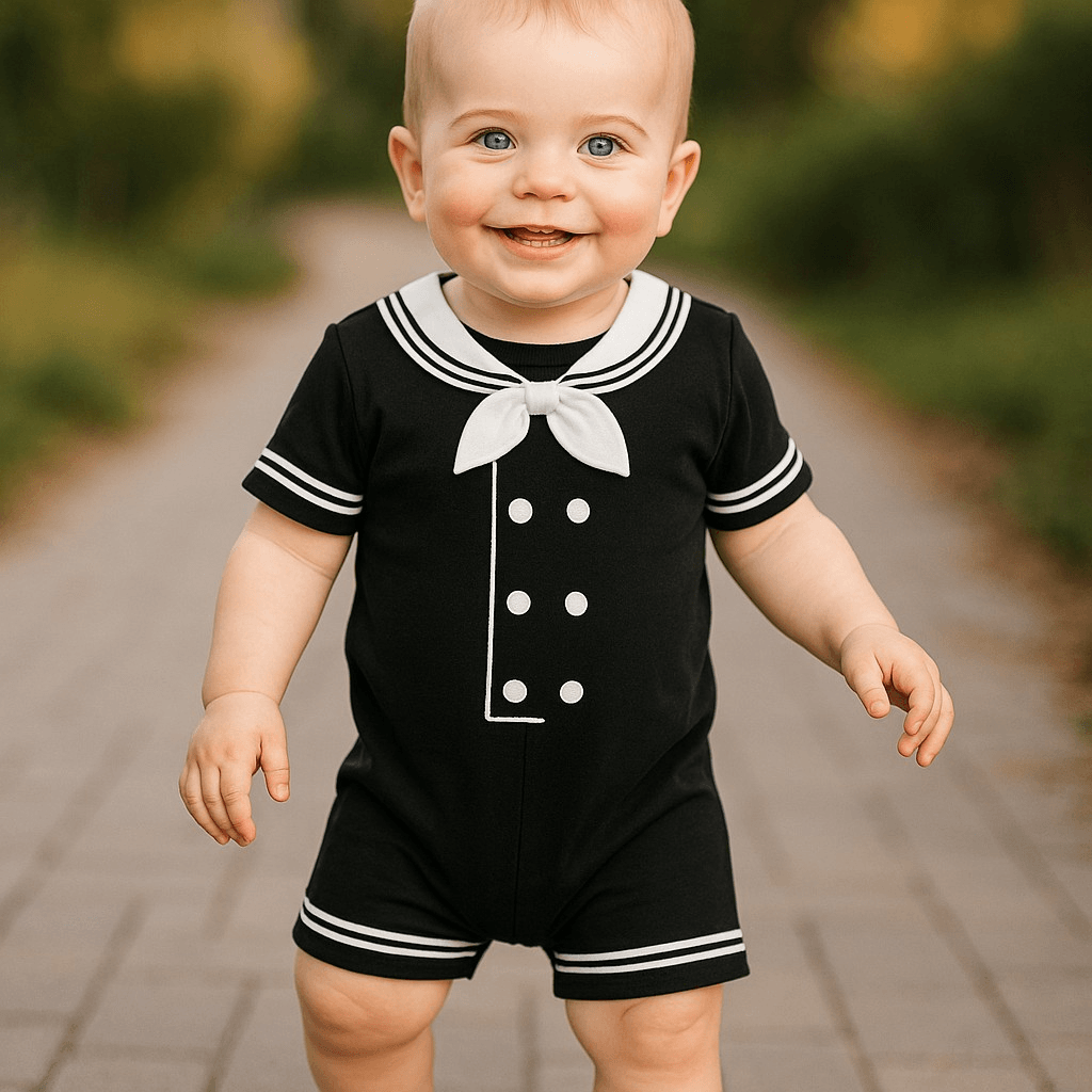 Navy Sailor Baby Romper Black