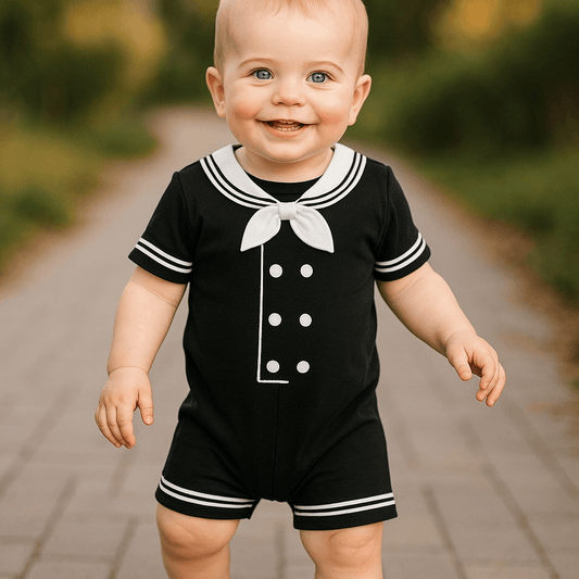 Navy Sailor Baby Romper Black