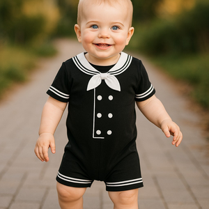 Navy Sailor Baby Romper Black