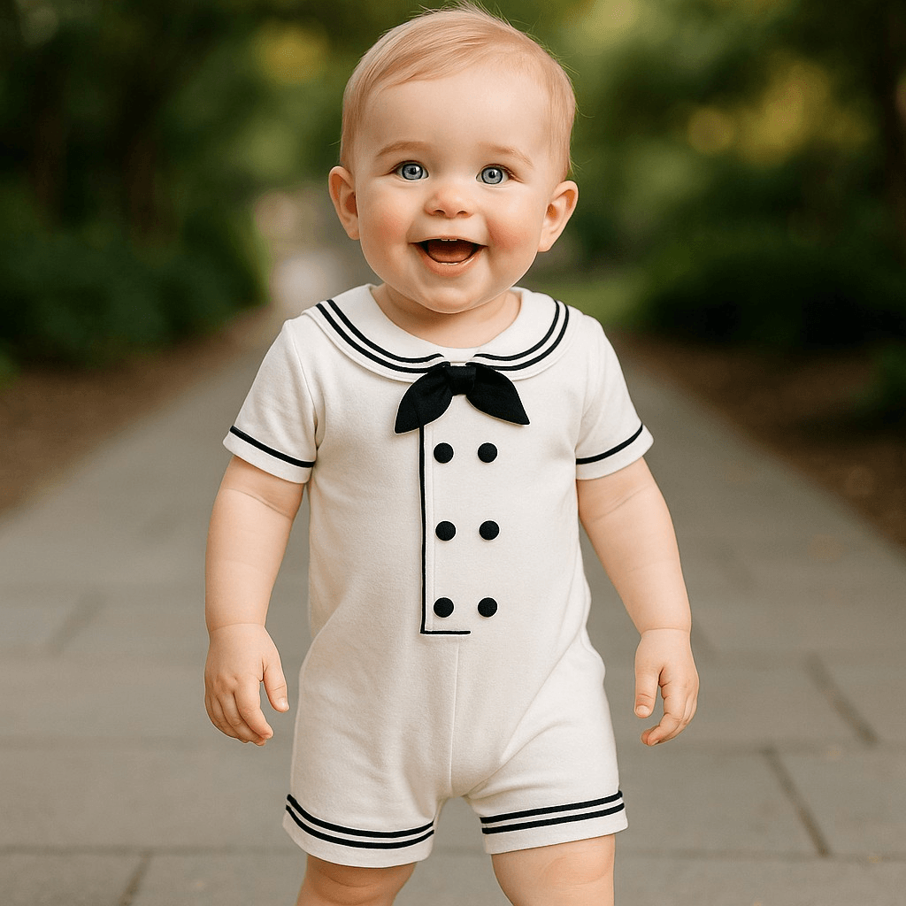 Navy Sailor Baby Romper White