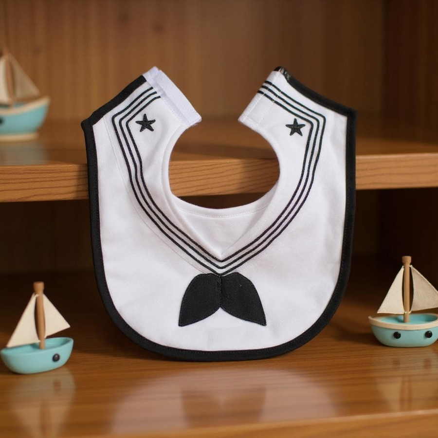 Navy Sailor Bib White