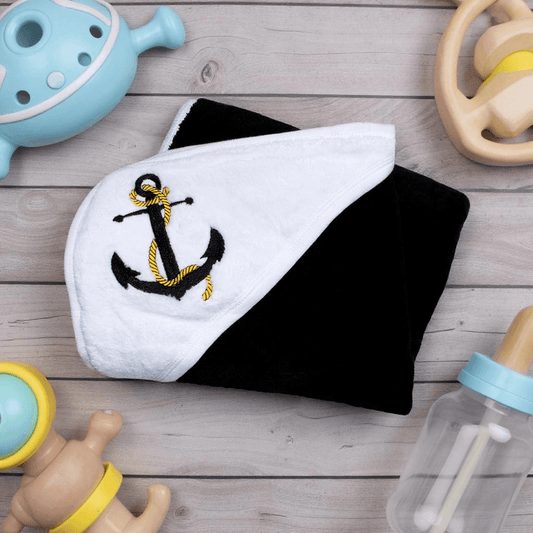 Plush Black and White Navy Sailor Baby Blanket