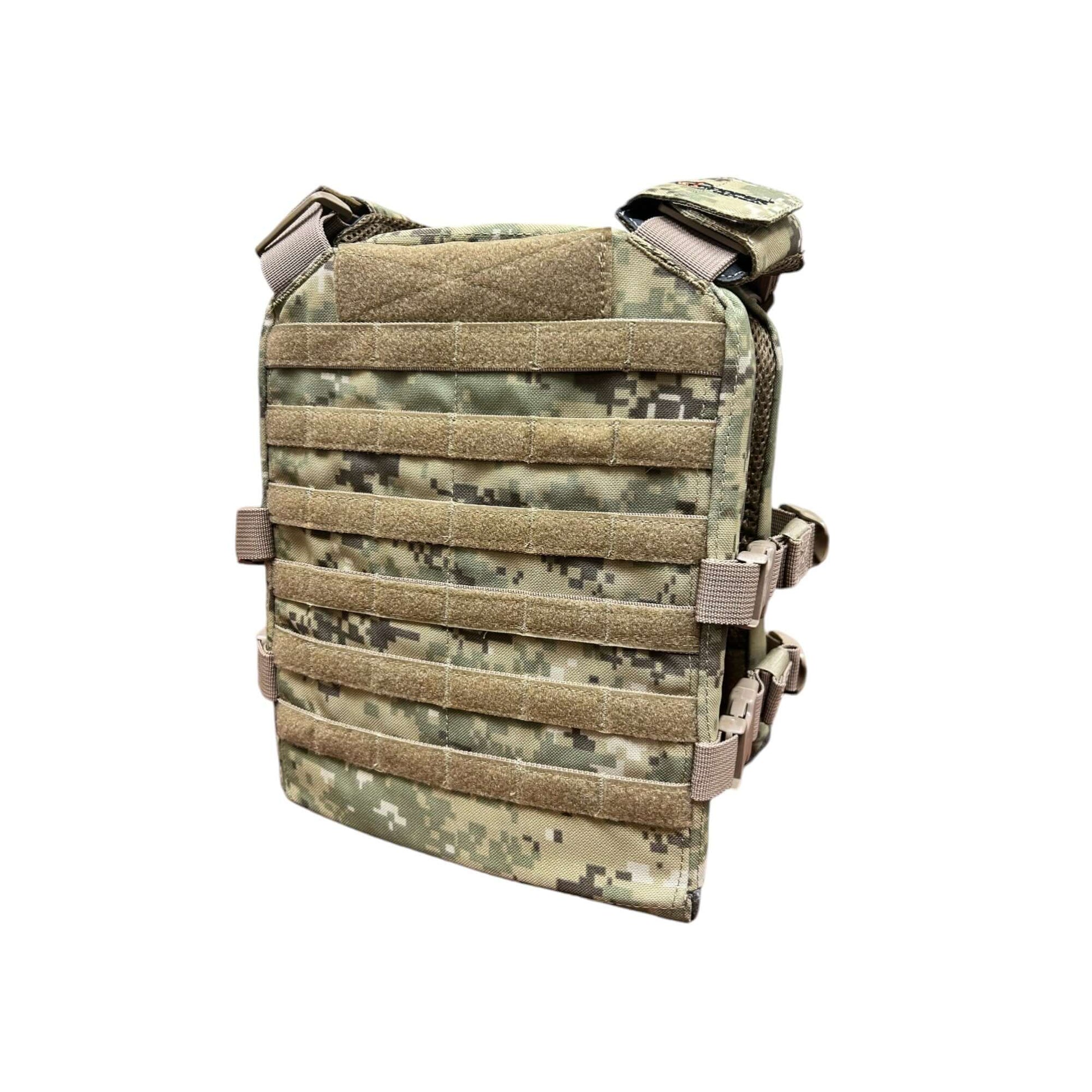 Youth NWU III Tactical vest with MOLLE webbing, designed for military and outdoor activities, featuring adjustable straps.