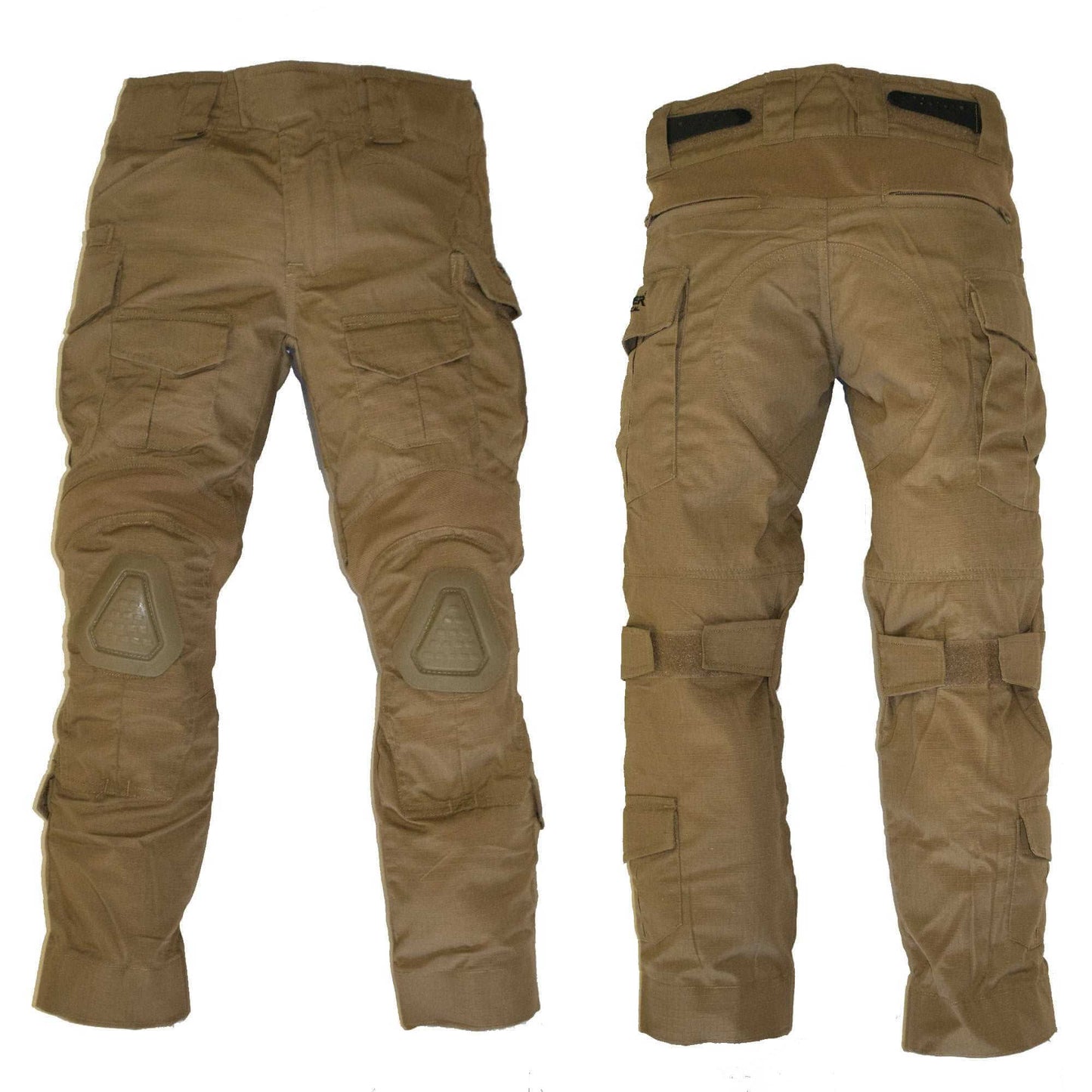 Youth Tactical Pants in Coyote Tan with knee pads and multiple pockets for durability and comfort.