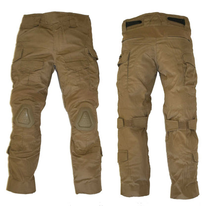 Youth Tactical Pants in Coyote Tan with knee pads and multiple pockets for durability and comfort.
