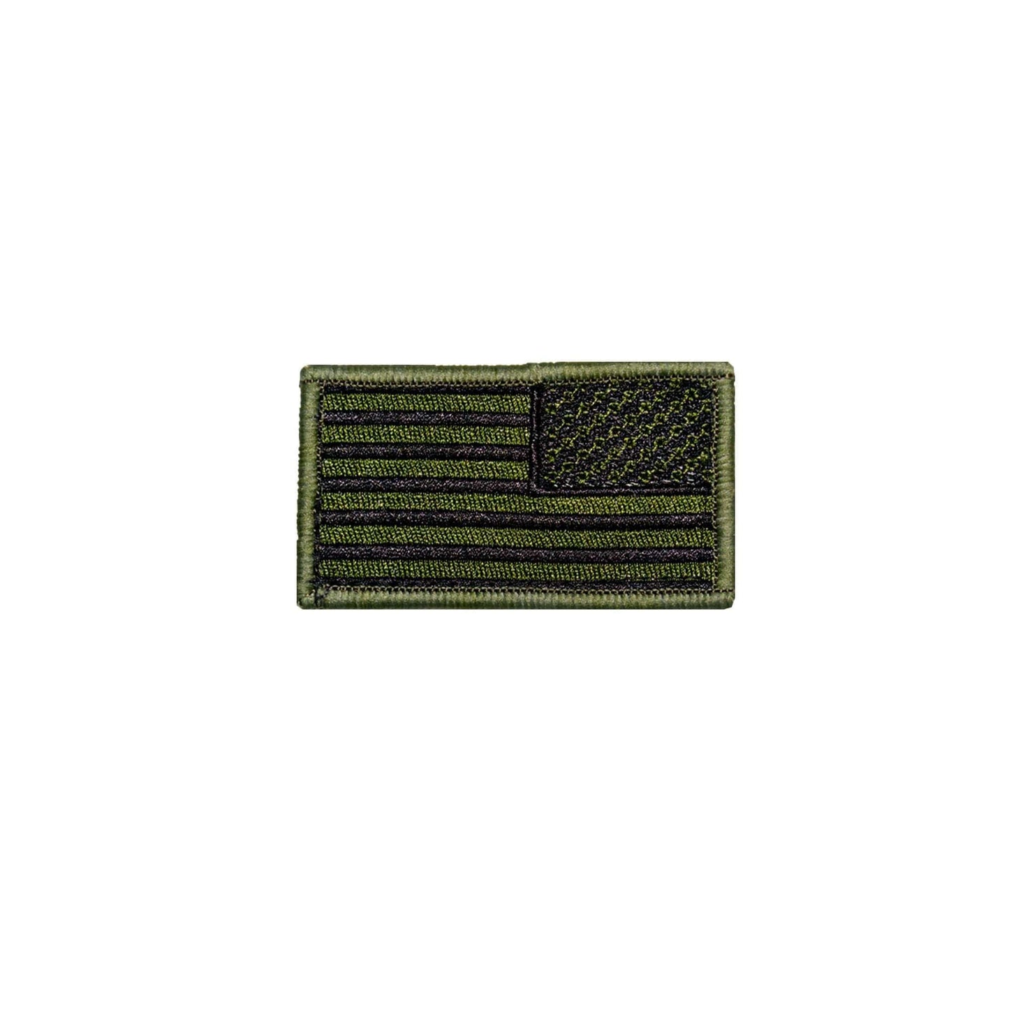 Embroidered American flag patch in green and black, designed for tactical gear and apparel.