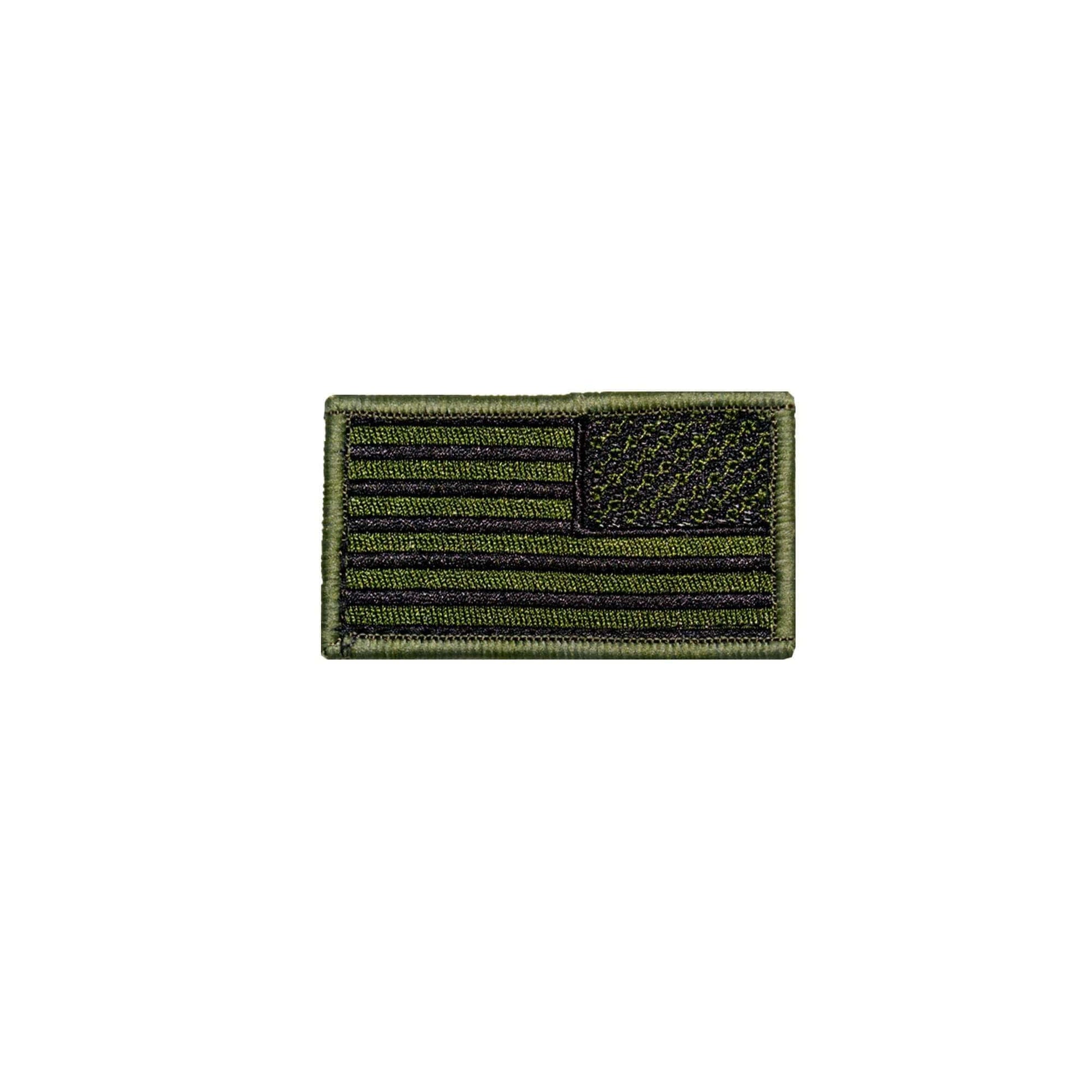 Embroidered American flag patch in green and black, designed for tactical gear and apparel.