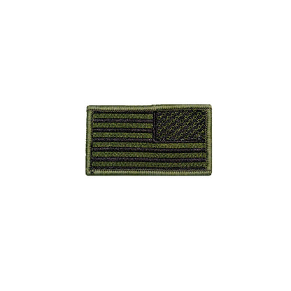 Embroidered American flag patch in green and black, designed for tactical gear and apparel.