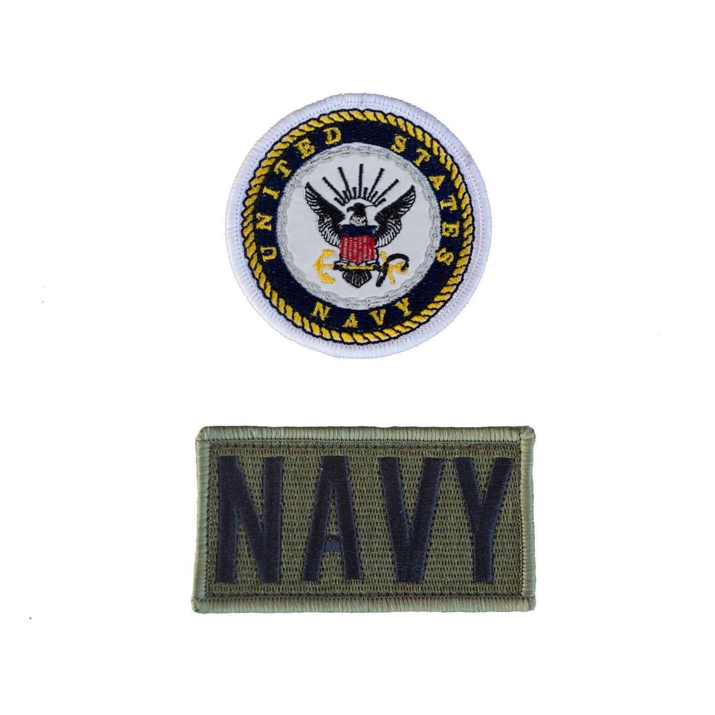 U.S. Navy patch and name tag set for youth flight suits, featuring embroidered eagle and 'NAVY' text.
