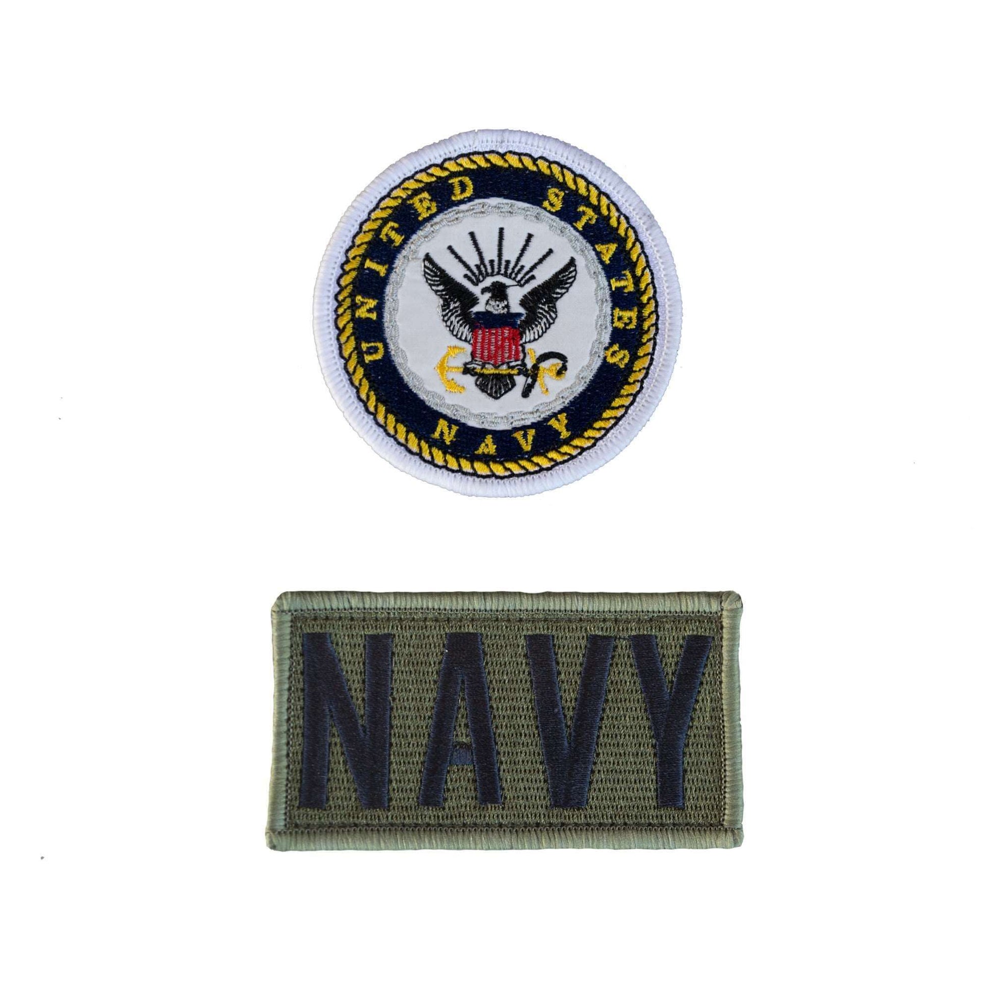 U.S. Navy patch and name tag set for youth flight suits, featuring embroidered eagle and 'NAVY' text.