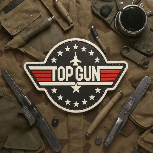Top Gun Round Black w Stars PVC Patch