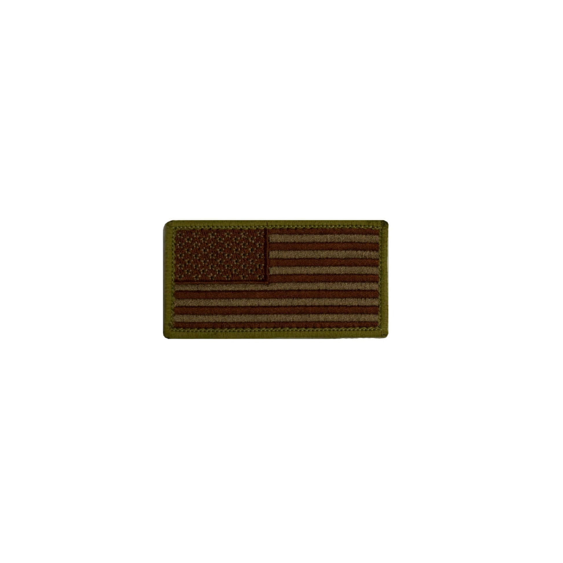 Embroidered American flag patch in brown on a military-style background.