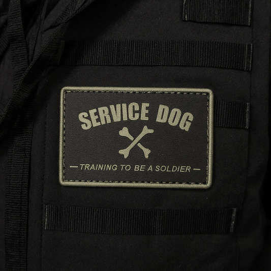 Service Dog Training to Be a Soldier morale patch on a uniform, enhances military appearance for service dog handlers.