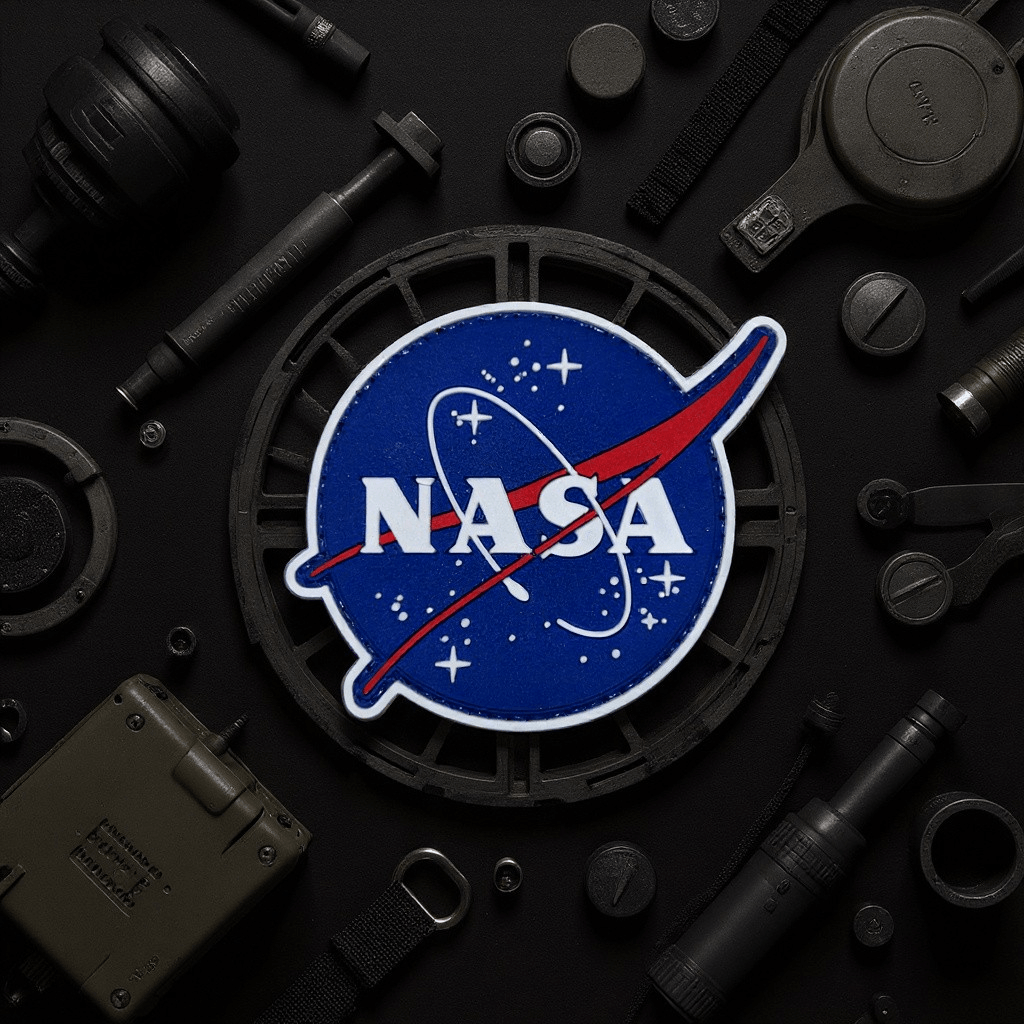 Patch NASA PVC patch design featuring a blue background with white NASA lettering for gear and apparel.