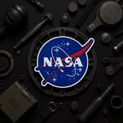 Patch NASA PVC patch design featuring a blue background with white NASA lettering for gear and apparel.