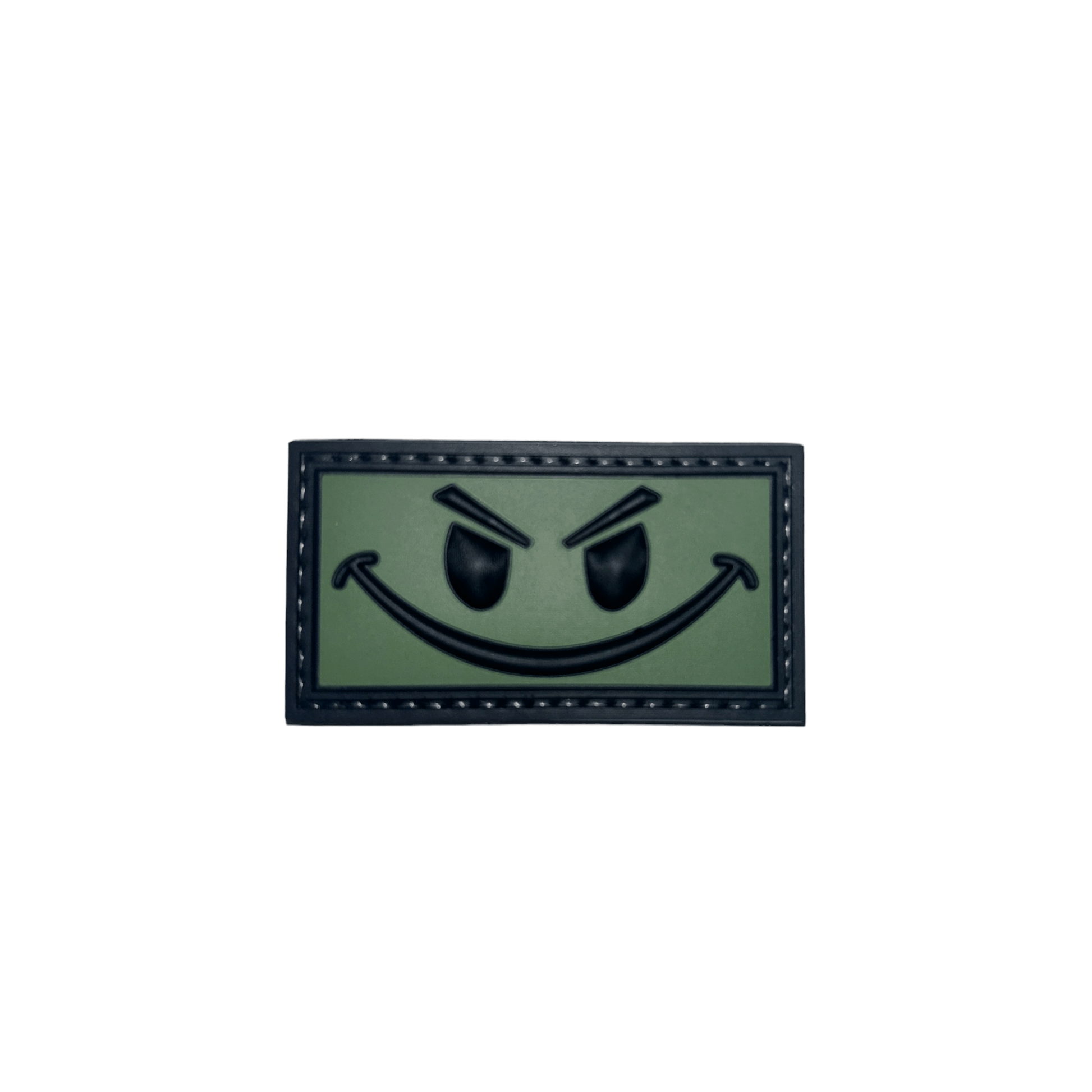 Patch OD Green and Black Smiley PVC with hook-and-loop backing, perfect for enhancing your gear.