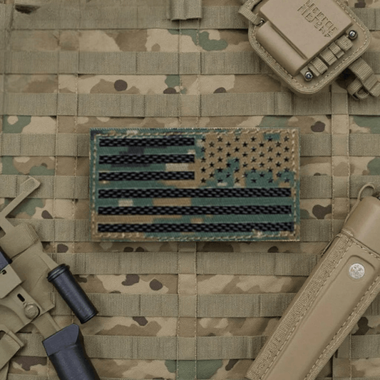 Laser Cut Woodland MARPAT Reverse American Flag Patch
