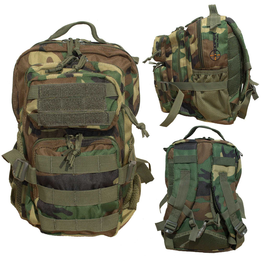 thumbnail interactive-video image 1 of M81 Woodland 3D Camo Scrim Backpack Cover – Fits 30L-55L Packs – NIR Compliant, Made In USA 1 of 6