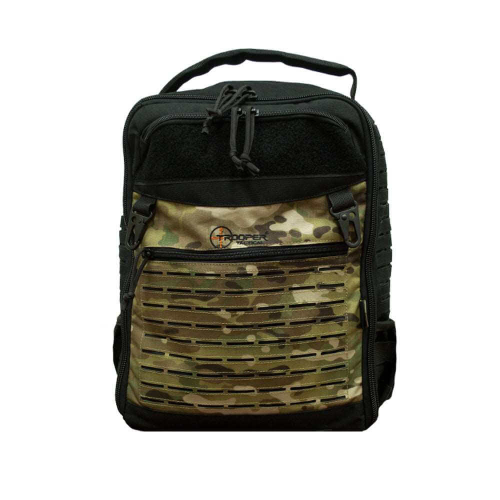 Diaper-Bag Multicam Black Tacticool with laser cut molle grid for accessories and rugged design.