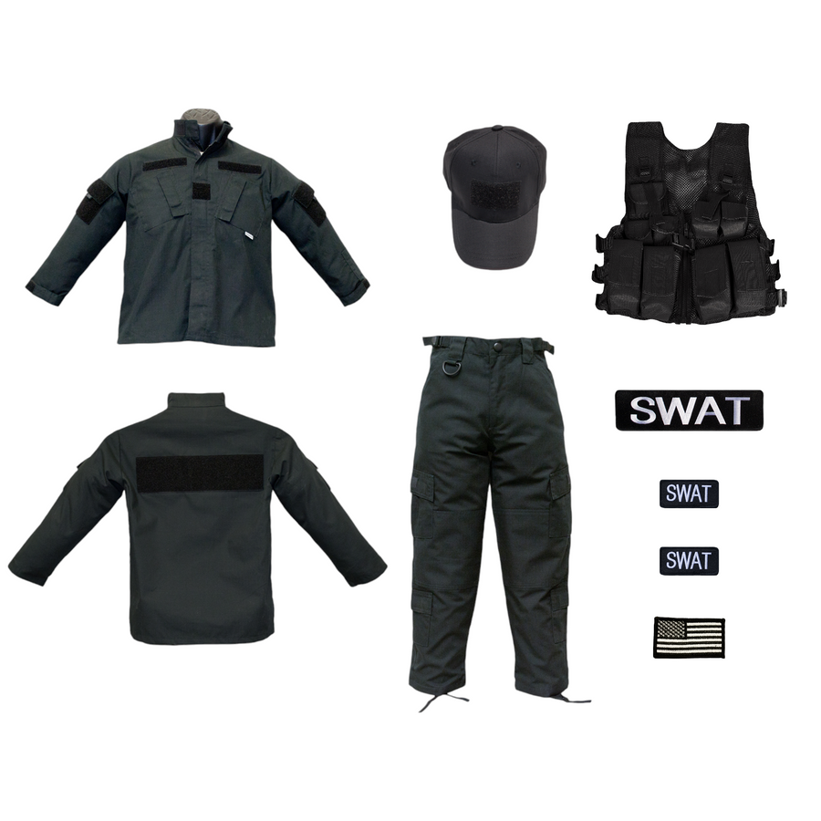 Youth Black Tactical SWAT Uniform  8 PC Combo