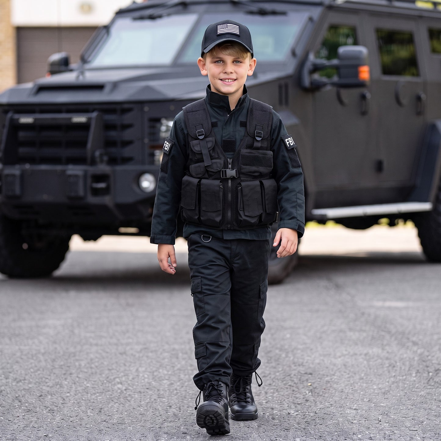 Youth Black Tactical FBI Uniform  8 PC Combo
