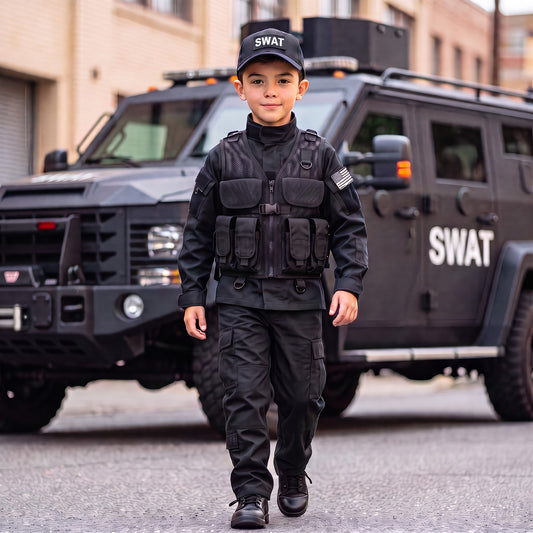 SWAT Youth Black Tactical  Uniform  8 PC Combo