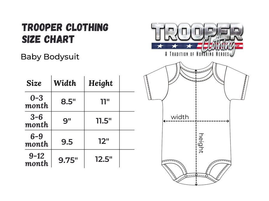 Trooper Baby Bodysuit Size Chart