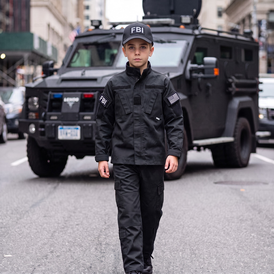 Youth Black Tactical FBI Uniform 7 PC Combo