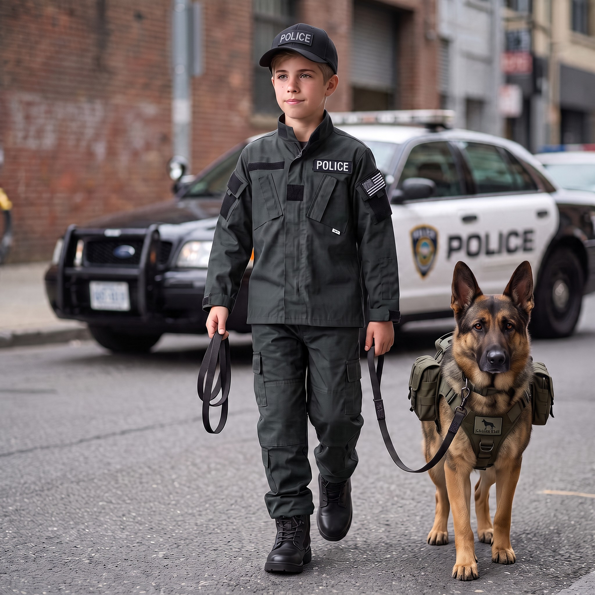 Police Youth Black Tactical Uniform 7 PC Combo
